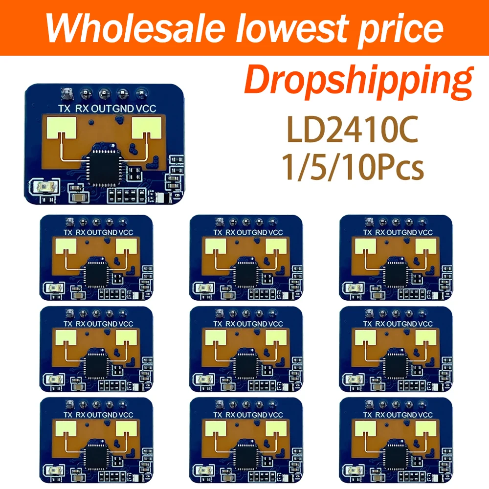 1/5/10Pcs LD2410C 24GHz Millimeter Wave Human Presence Radar Module Square Housing Smart Induction Sensor Built In BLE Bluetooth