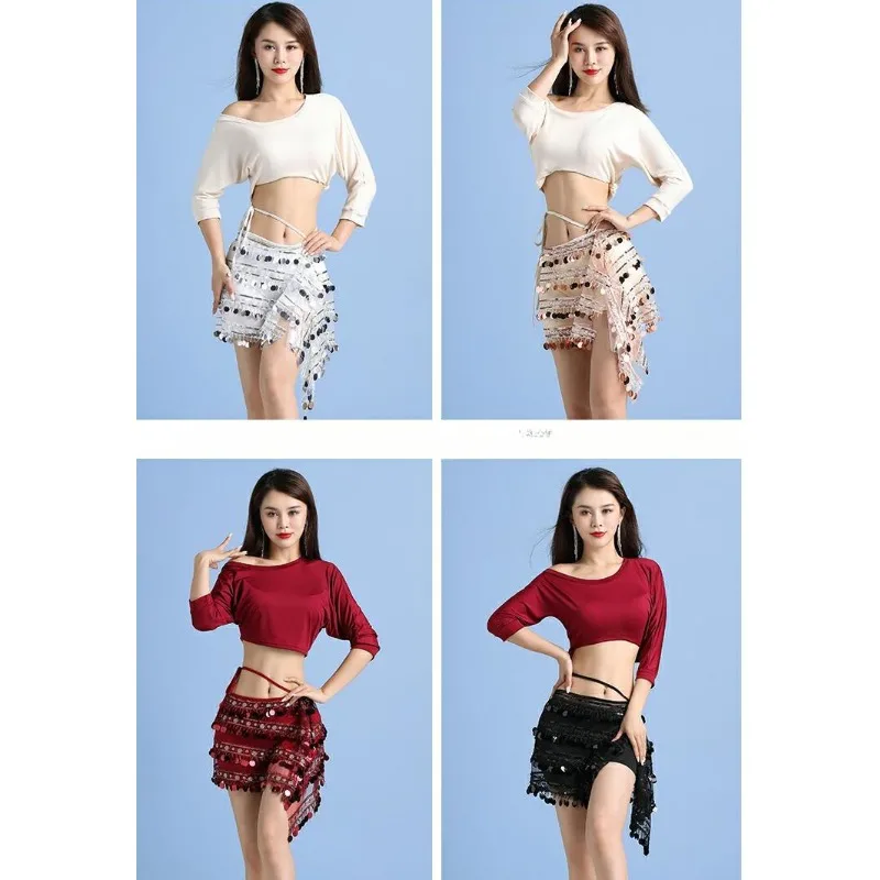 

New belly dance practice suit, skirt, sequins, hip scarf, waist scarf