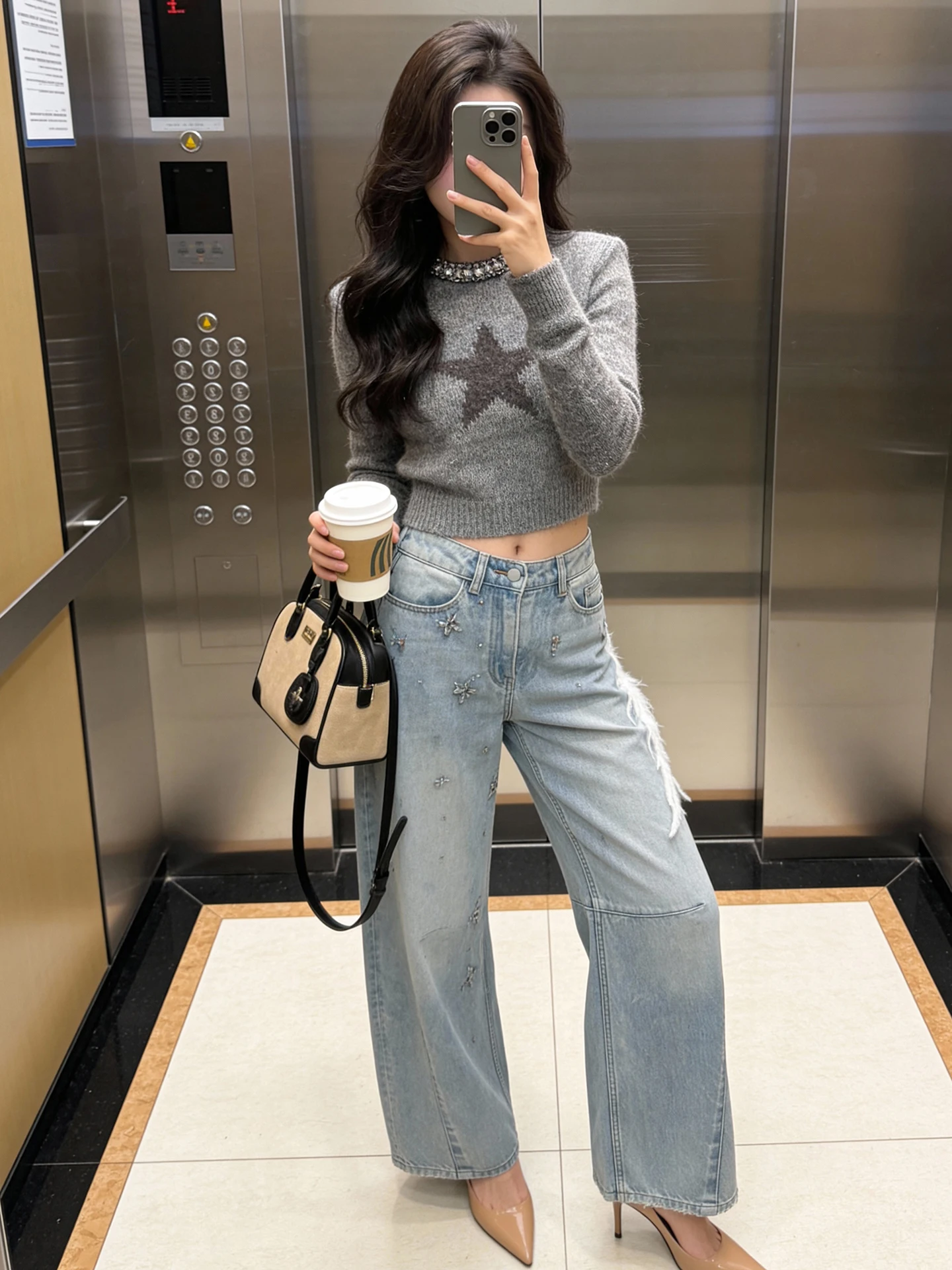 

South Oil High-End Women's Knitted Top Winter New Casual Versatile Star Embroidery ort Knitwear Faionable Commute Sle