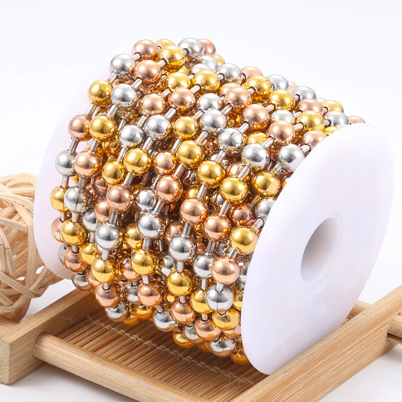 1Meter Stainless Steel Chain 6mm Two-color Spliced Round Beads Creation Bracelet Necklace for Women Jewelry Making Materials