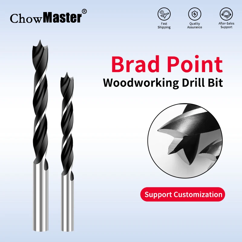 Chowmaster 1pc Punta da trapano elicoidale per la lavorazione del legno a tre punti Supporto per perforazione Trapano elettrico Testa rotante Foro per tavola di legno