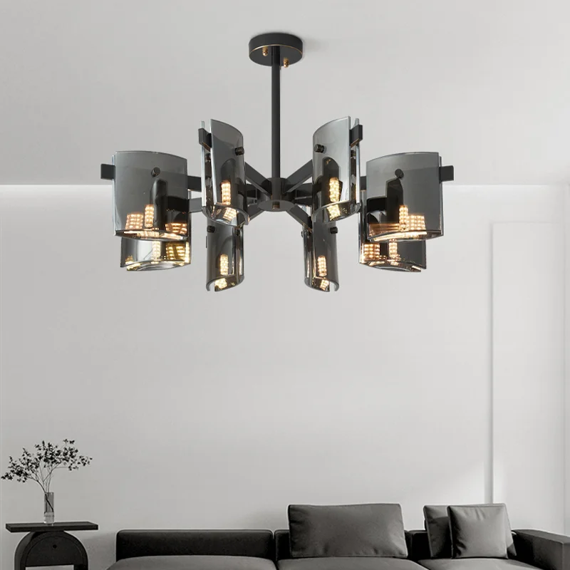 

Italian minimalist living room hanging, modern simple light luxury, black glass dining room creative chandelier