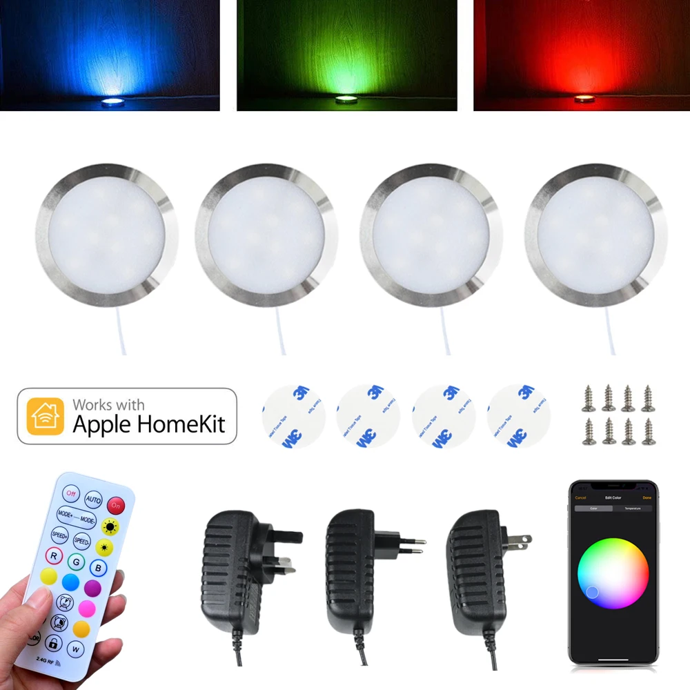 홈킷 와이파이 RGB LED 캐비닛 아래 옷장 조명 가구 옷장 쇼케이스 램프, 시리 음성 제어, 2.4G 리모컨, 2-9 개 