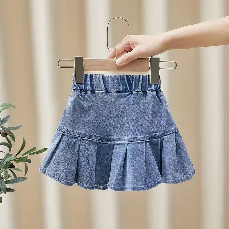 Baby Girl Casual Jean Pleated Skirts Infant Toddler Child Denim  Skirt Summer Spring Baby Clothes 2 4 6 7 TY