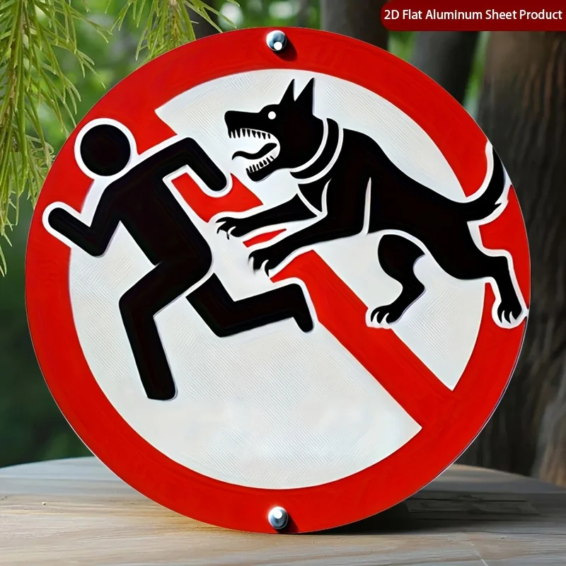 2D Flat, 2D Flat 1pc Aggressive Pet Round Aluminum Sign, Beware Metal Tin Sign, Caution Signal 7.87X7.87 Round Aluminum Sign - R