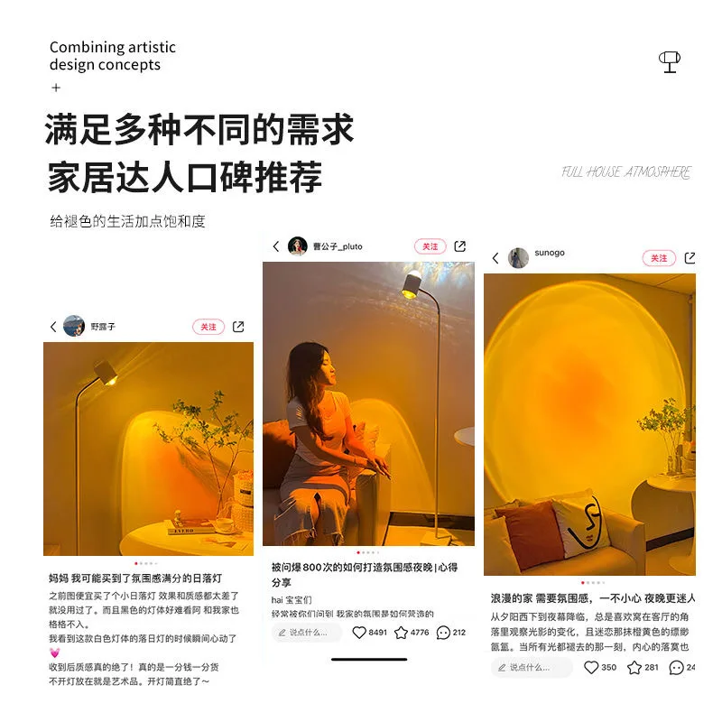 Luce per proiezione di luci al tramonto Lampada da pavimento a LED bifacciale Luce per tramonto Halo fai-da-te Utilizzata in bar Soggiorno Camere da letto Ristoranti