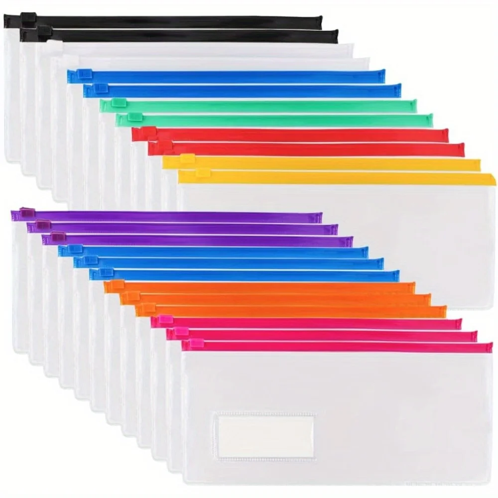 12/24/36pcs A6 Poly Zip Envelopes 22.86x11.94cm - Reusable Plastic Pouch for Office, School, Travel,  Pencil Case