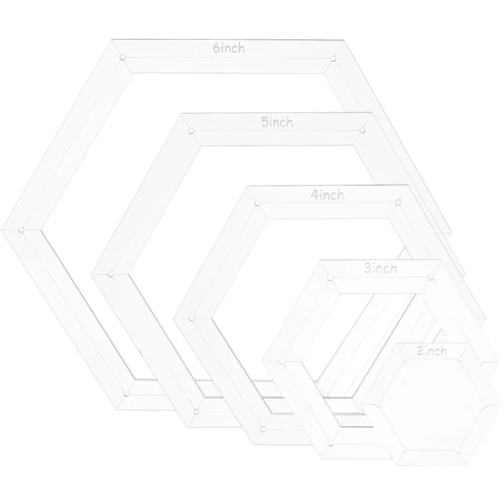5 Sizes Hexagon Quilting Template, Acrylic Intricate Sewing Machine Ruler with 0.14Inch Hole for DIY Hand Patchwork Craft