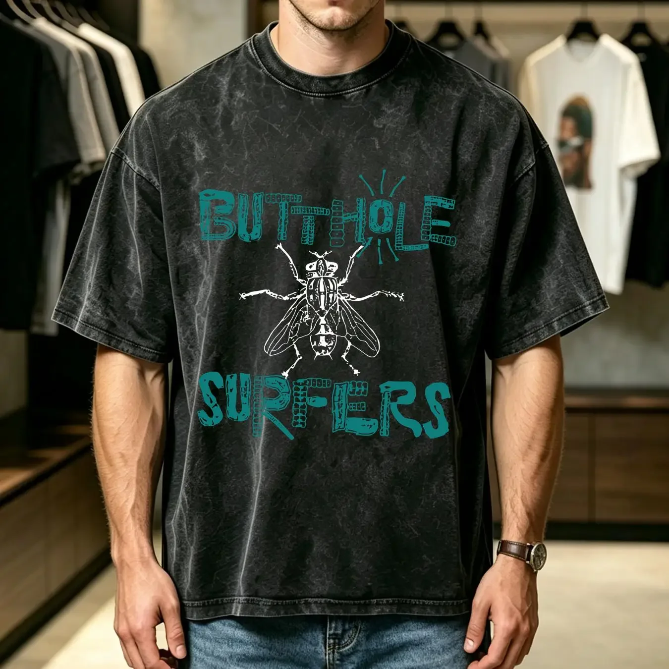 washed T Shirt Butthole Surfers long or short sleeves vintage Washed Casual Stretched Slightly streetwear Versatile fashion