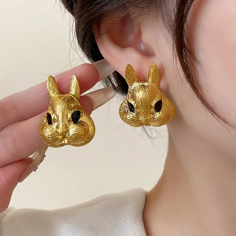 XIALUOKE Vintage Hyperbole Geometric Metal Animal Rabbit Earrings For Womens Personality Jewelry Accessories