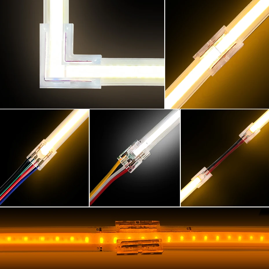 5Pcs/lot COB Led Strip Connectors DC5-24V 2 Pin 3Pin 4pin 5mm 8mm 10mm I-L Shape Quick Connector With Electric Wire Accessories