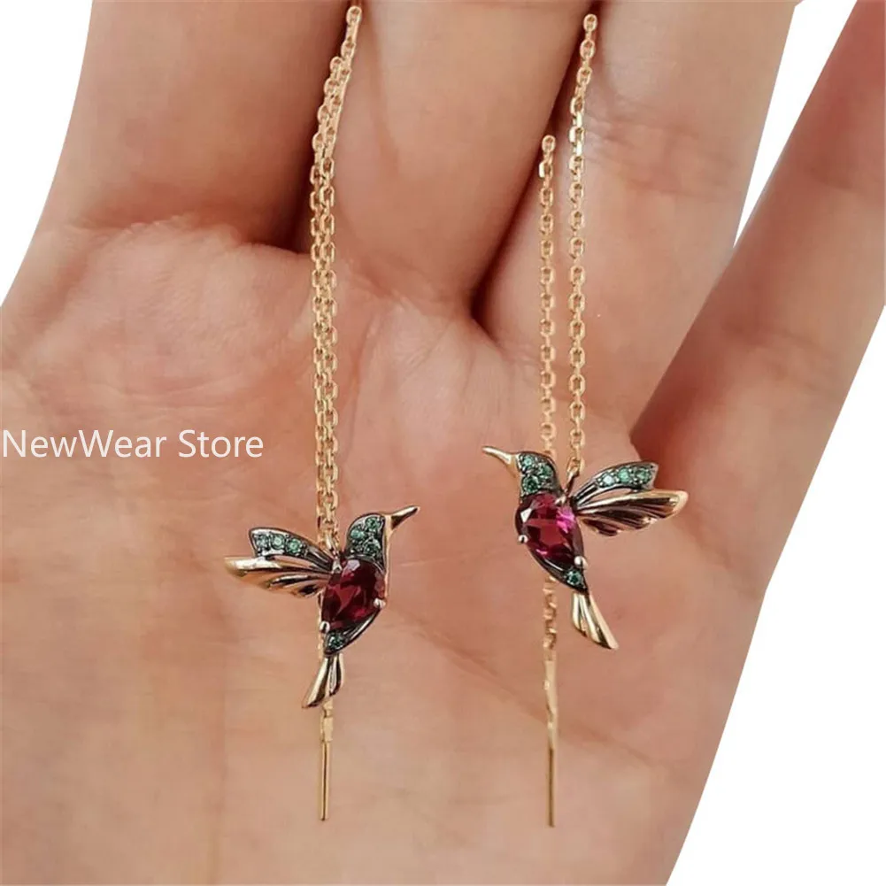 Ladies Elegant Hummingbird Rhinestone Stud Earrings Dangle Earrings Women Spread Wings Bird Earrings серьги сережки