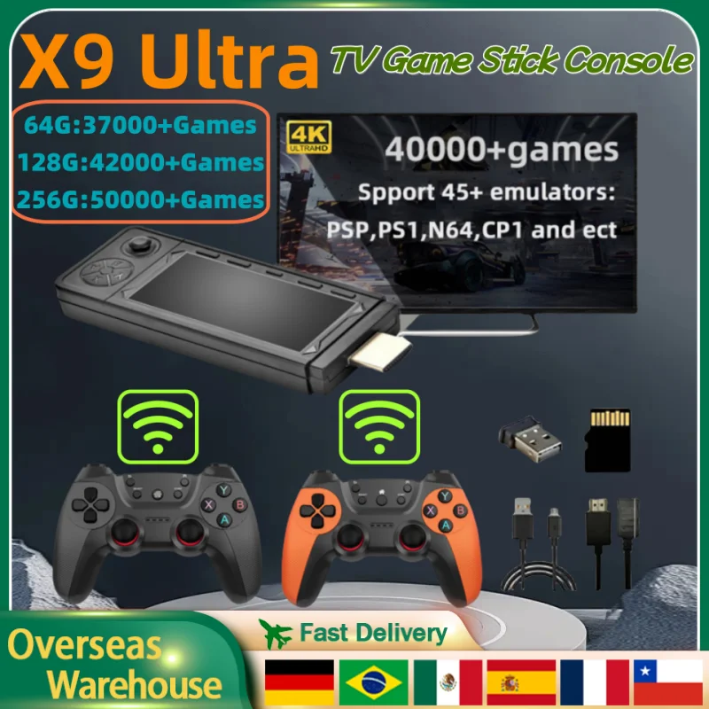 X9 Ultra Retro Video Game Console 3D HD 4K Game Stick Home Game Console HDMI Wireless Controller TV Game Retro Games Stick Gift