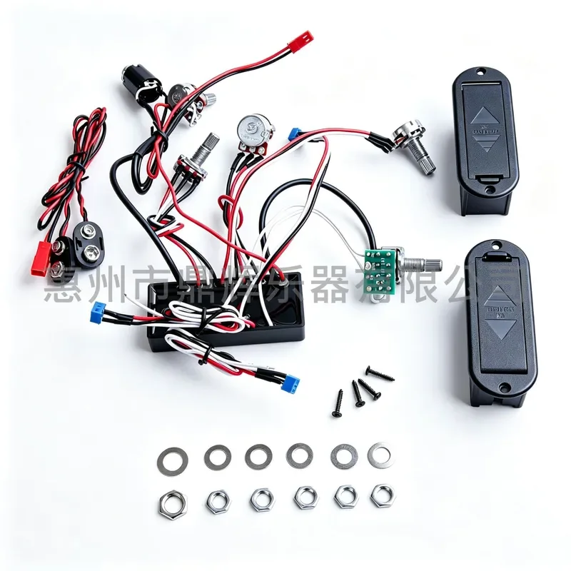 3-Band electric guitar bass tone adjustment circuit, electric bass 18V power supply dual gain preamplifier circuit