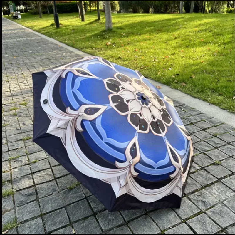 Anime Game Genshin Impact Cosplay Wanderer Balladeer Automatic Cartoon Vinyl Fold Umbrella Anti-UV Parasol Travel Rain Gifts XC9