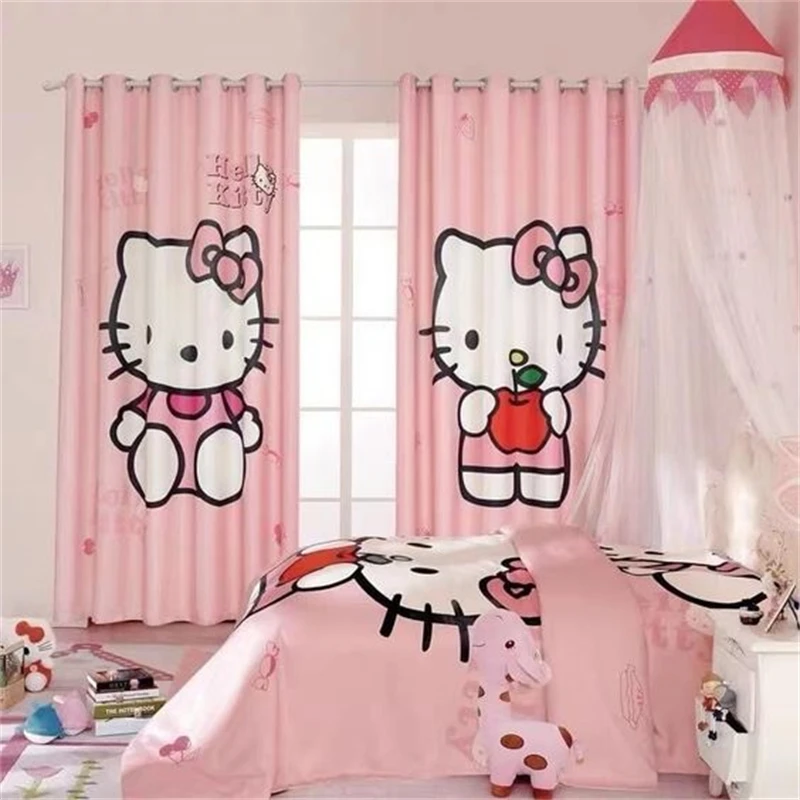 MINISO Hello Kitty Pink Room Blackout and Heat Insulation Curtains Bedroom Children Teenagers Living Room Children's Room Decor