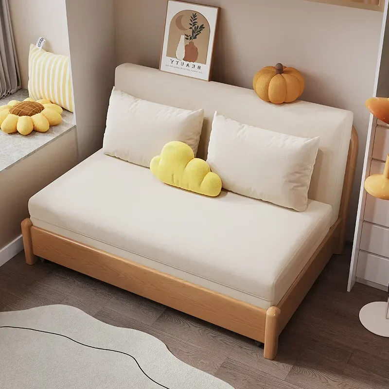 

Диван-кровать из массива дерева, складной, многофункциональный, простой двухместный, телескопический, для гостиной, со встроенной кроватью и диваном.