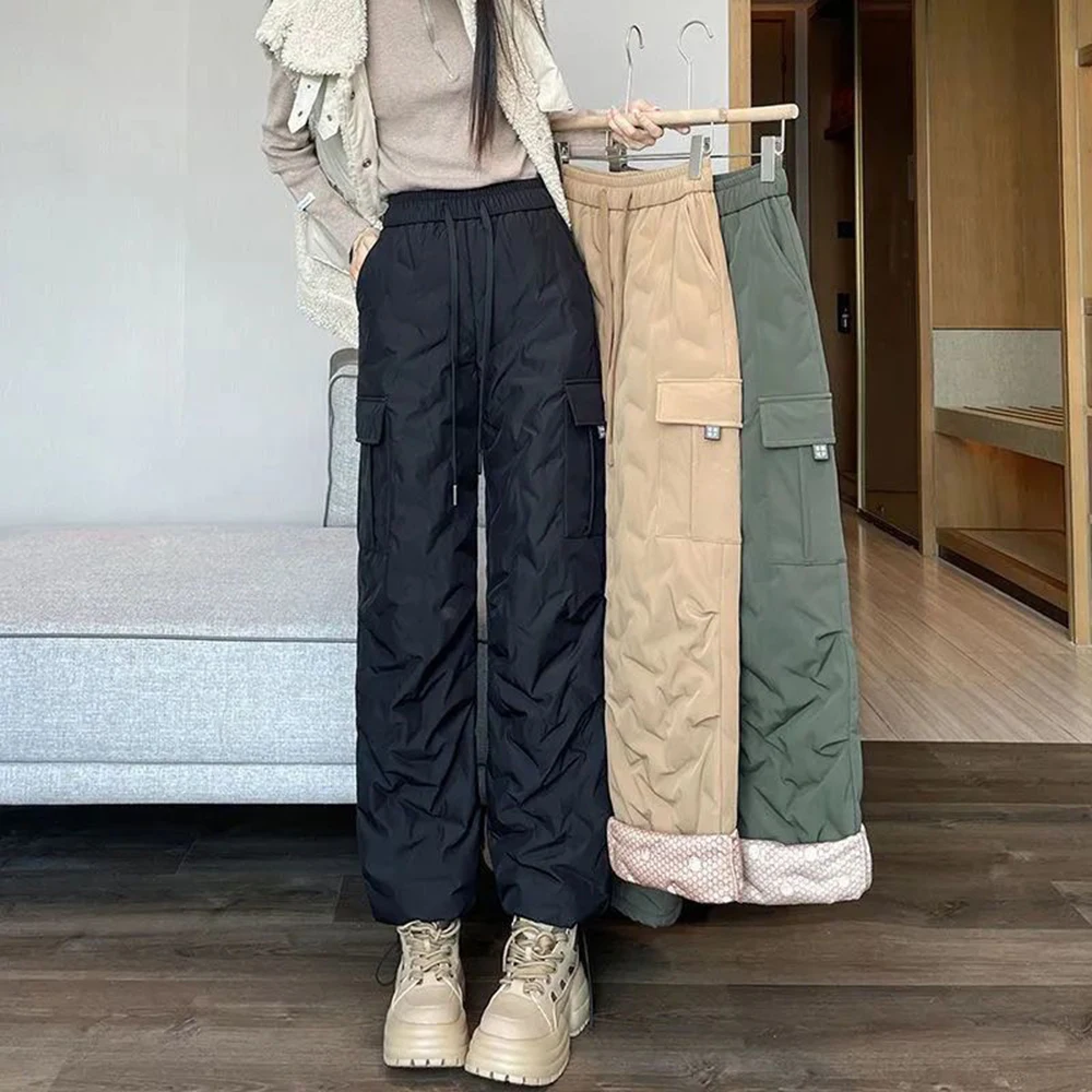

Брюки с хлопковой подкладкой, женская верхняя одежда, зима 2025, новые свободные брюки с высокой талией, теплые брюки для альпинизма, повседневные брюки с защитой от холода