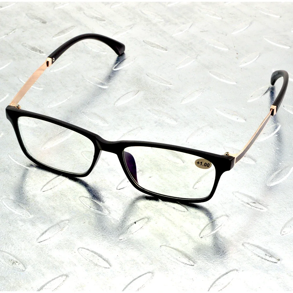 

Black TR90 Frame Spring Hinge Classic Fashion Rectangle Retro Multi-layer Coating Reading Glasses +0.75 +1 +1.25 +1.5+1.75 to +4