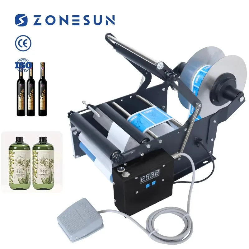 

ZS-TB16P Desktop Semi Automatic Sticker Round Wine Bottle Jar Labeling Machine