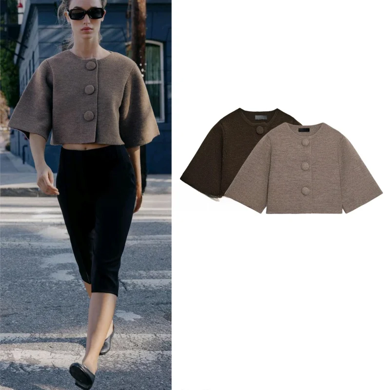 

Briti Sle Women's Knitted ort Coat round Ne Svel Outerwear Winter New Arrival Polyester Fiber Ladies Jaet