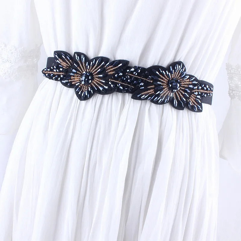 

High Quality Luxury Designer Waist Seal Belts for Women Bride Sash Decoration Elastic Stretch Flowers Straps Female Accessories