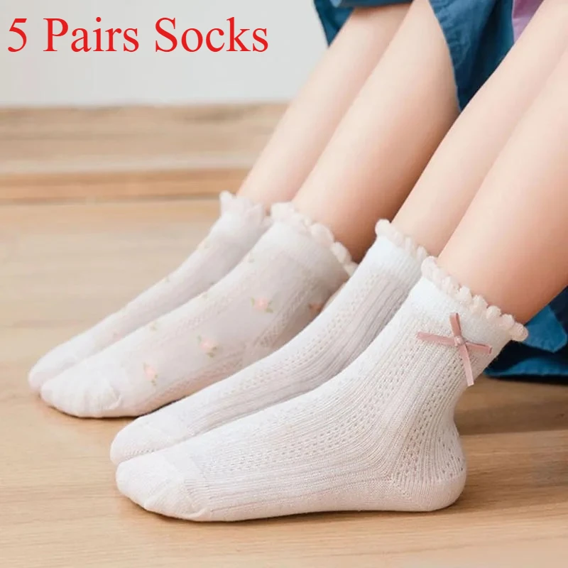 5 Paare/Lot Kindersocken Frühling Sommer Baumwolle Mädchensocken mit niedlichem Blumenmuster für Kinder Baby Kleine Mädchen Kleidungszubehör
