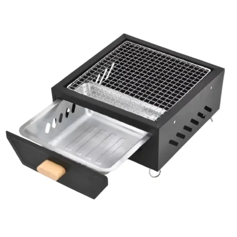 Portable Tabletop Camping Charcoal Grill With Pull Out Ash Drawer Outdoor Cooking Stove - view 2