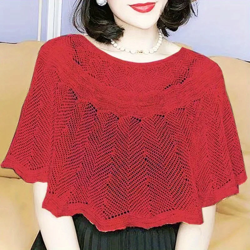 

Summer Pullover Scarf Solid Color Knitted Cotton Shawls Korean Simple Hollow Design Fashion Versatile Sunscreen Scarves