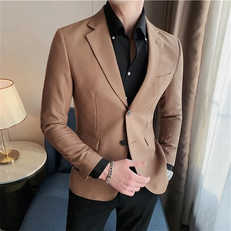 British Style Business Casual Suit Jacket Men 2022 Fashion High Sense Bright Face Slim Fit Blazers Wedding Party Dress Blazer