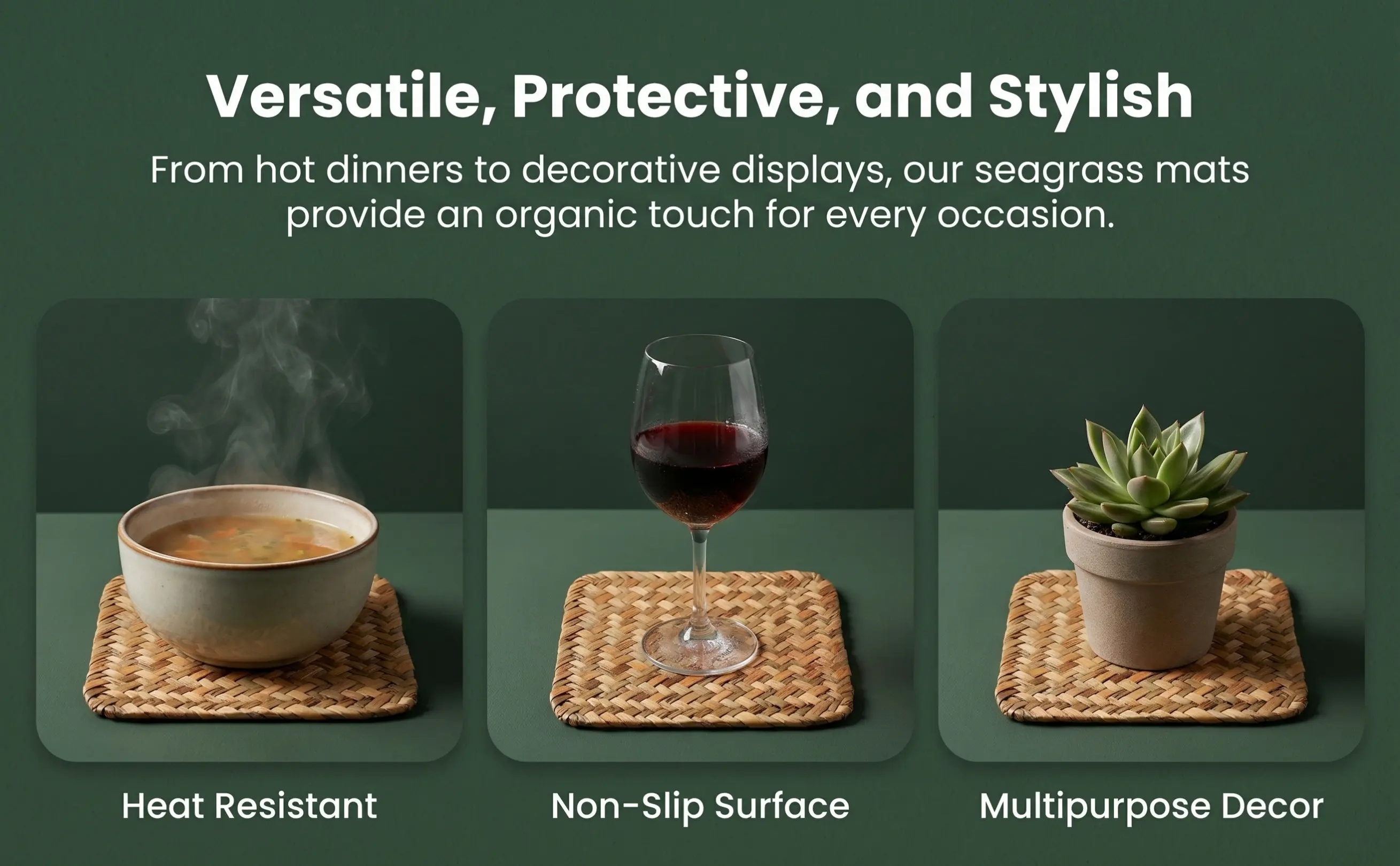 Seagrass Placemat Retro Woven Table Mat Heat Insulation Non-Slip Coffee Mug Tea Cup Pad Dining Kitchen Supplies 14x14 Cm