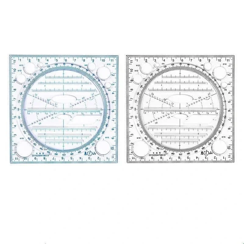 2 Stuks Multifunctionele Draaibare Liniaal Tekening Sjabloon Constructie Architect Stereo Geometrie Cirkel Opstellen Meetschaal Liniaal