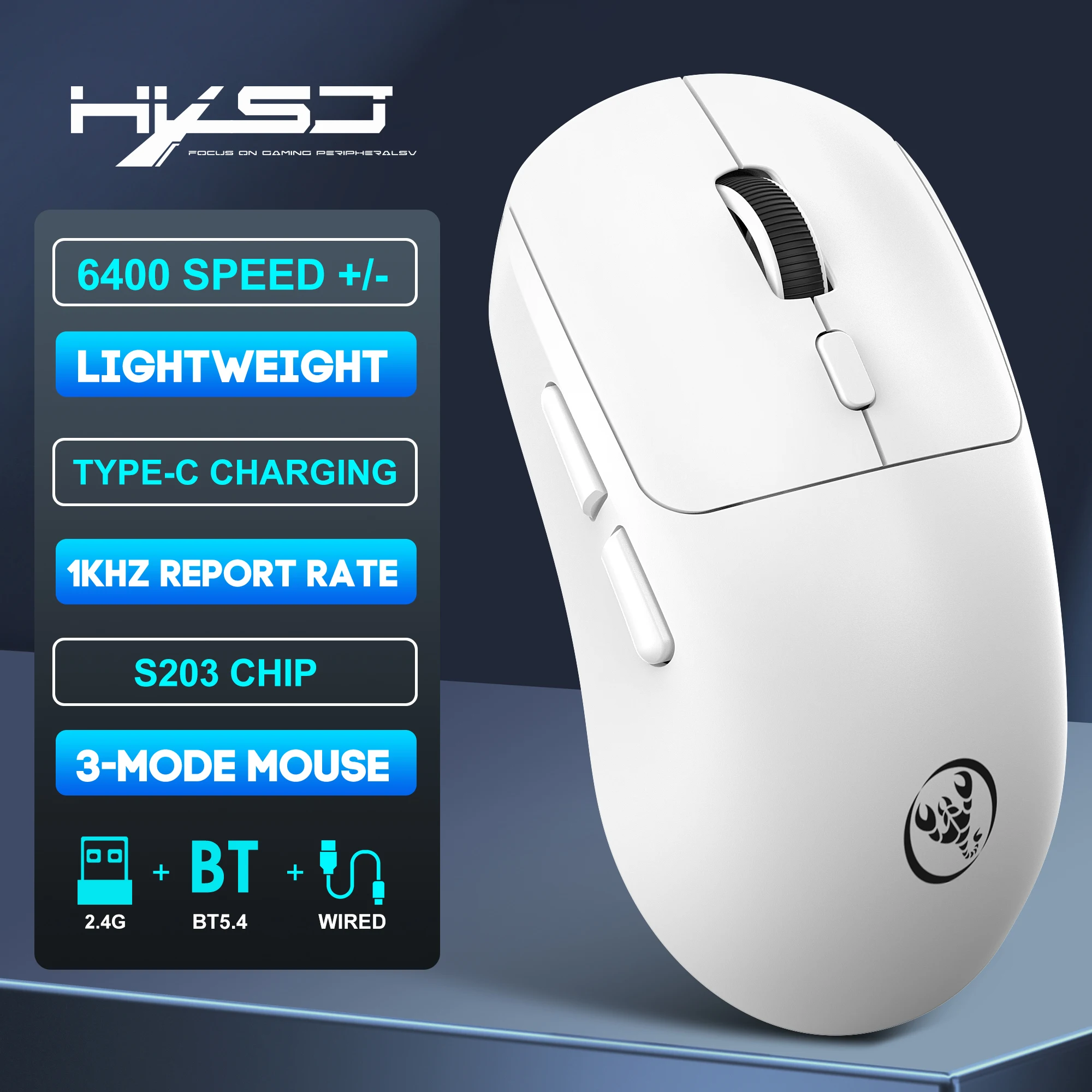 3-Mode Wireless E-Sports High Precision Gamer Mouse Bluetooth 5.4 6-Key TTC Micro-Switch 6400CPI Desktop Notebooks