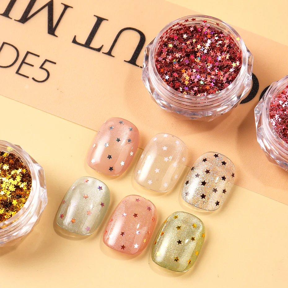 6 個 Y2K タイニー スター ネイル アート フレーク ゴールデン シルバー ピンク スモール ミニ ペンタグラム ネイル シーキュン ホログラフィック グリッター デザイン デコレーション