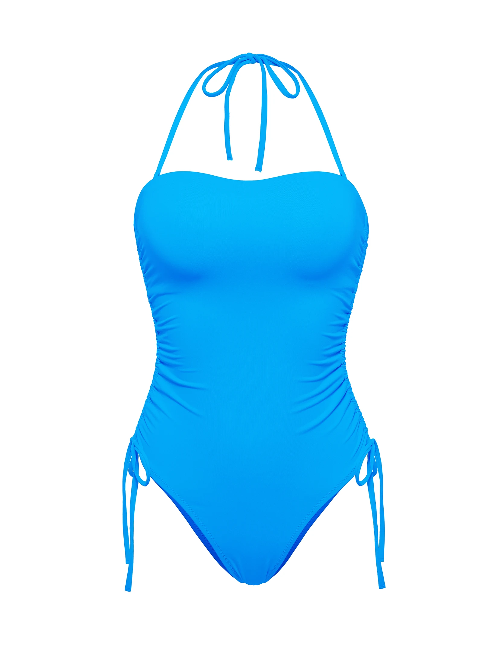 DOBREVA Women's One Piece Swimsuit Strapless Bandeau Bathing Suits Tummy Control Ruched Lined Slimming Halter Swimwear