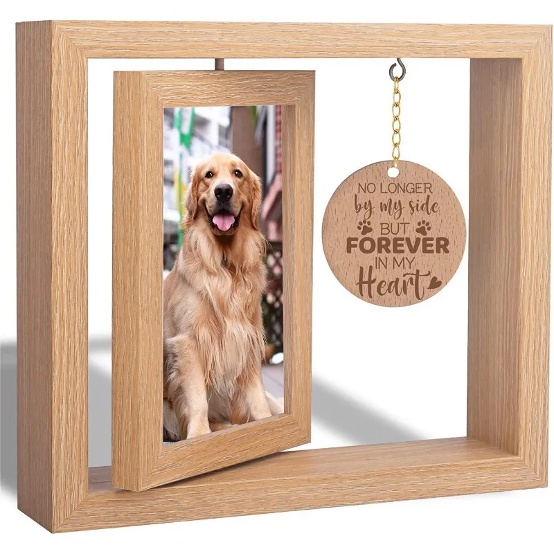 Wooden Photo Frame Postcard Photo Solid Wood Photo Frame Rotatable Desktop Ornament Pet Commemorative Photo Frame