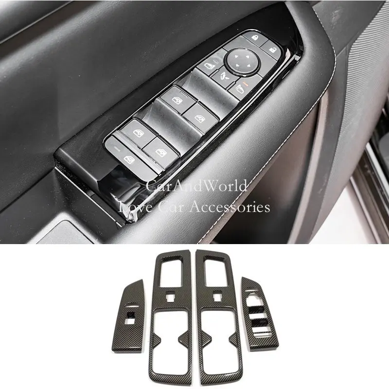 ABS Carbon Fiber Interior Door WIndow Glass Lift Switch Frame Cover Trims Car External Accessories For Nissan PATHFINDER 2024