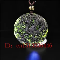 Certified Chinese Natural Black Green Jade Phoenix Pendant Necklace Fashion Charm Jewelry Accessories Sweater Chain Woman Gifts