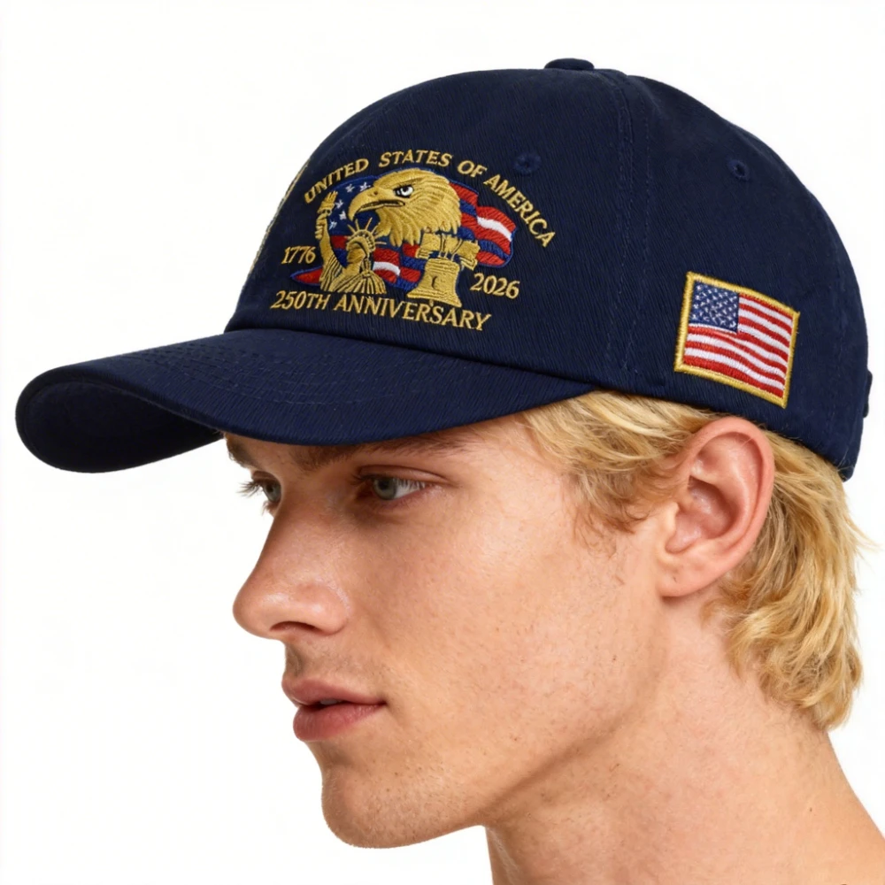USA 250th Anniversary Eagle Embroidered Hats Uni Adjustable Washed Cotton Peak Hat Trucker Hats Outdoor Visor Baseball Cap