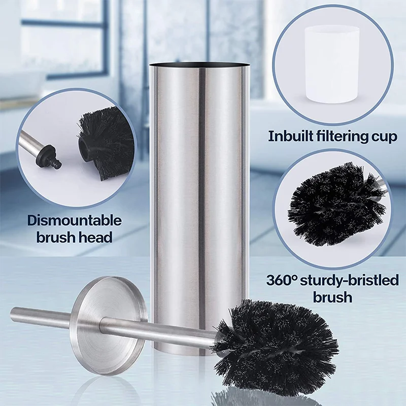 Matt Black Toilet Brush Holder Stainless Steel Cleaning Tool Durable Vertical Bathroom WC Hardware Wall Mount Brush Golden White