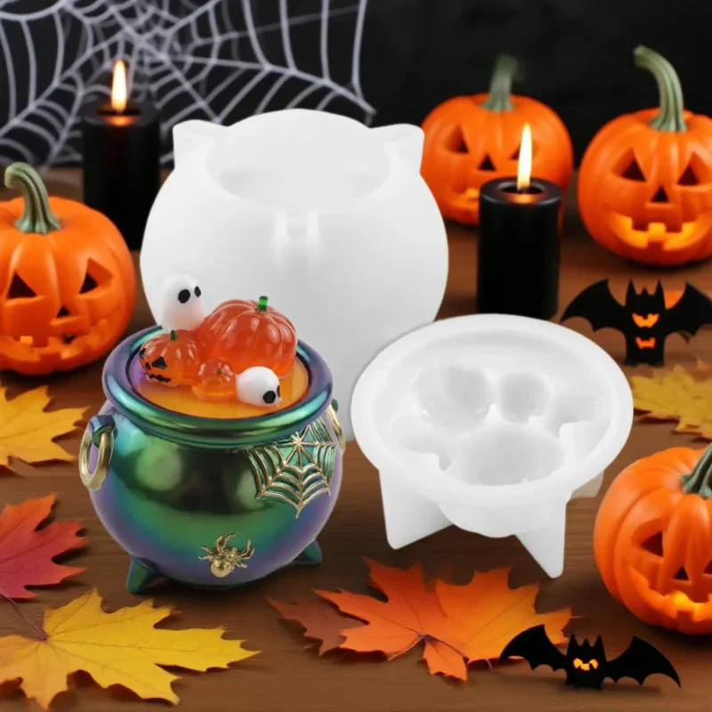 Halloween Silicone Casting Mold Multi-Functional Reusable Cauldron Mould for Crafting Projects Storage for Beginners