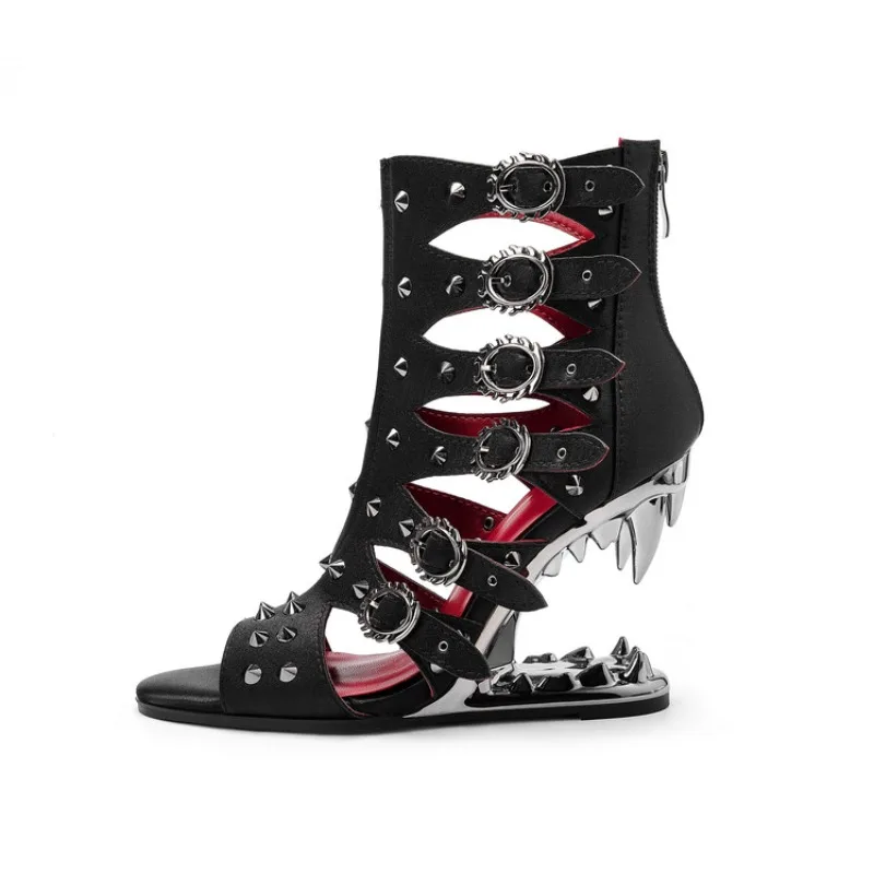 

European AndAmerican Women's Summer Fashion Bohemian Hollowed Outrhinestone Opposite Sextiger Tooth High-heeled Back Zipperboots