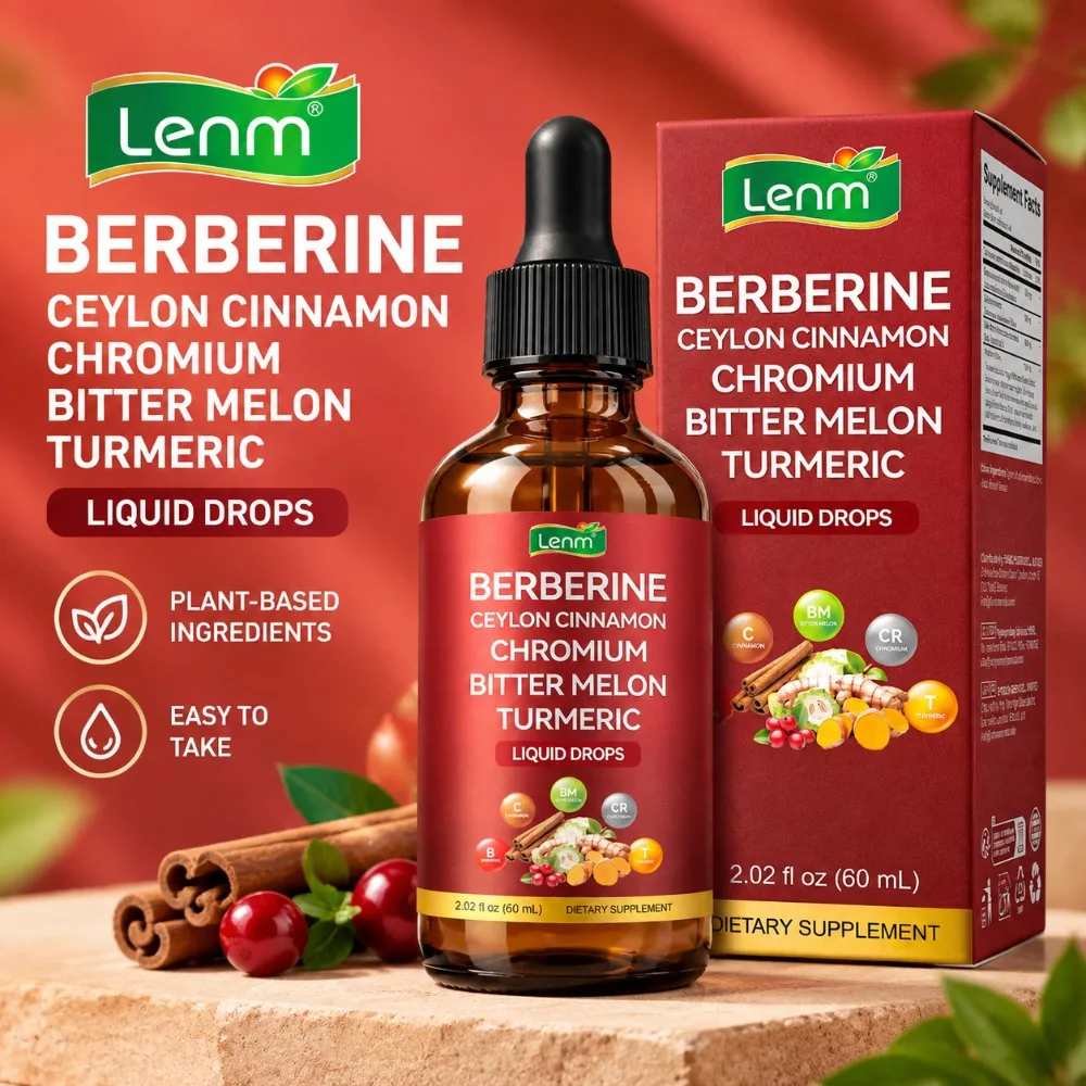 Berberine Liquid Drops with Ceylon Cinnamon, Chromium & Bitter Melon for Blood Sugar & Metabolism Support, Sugar Free, 60mL