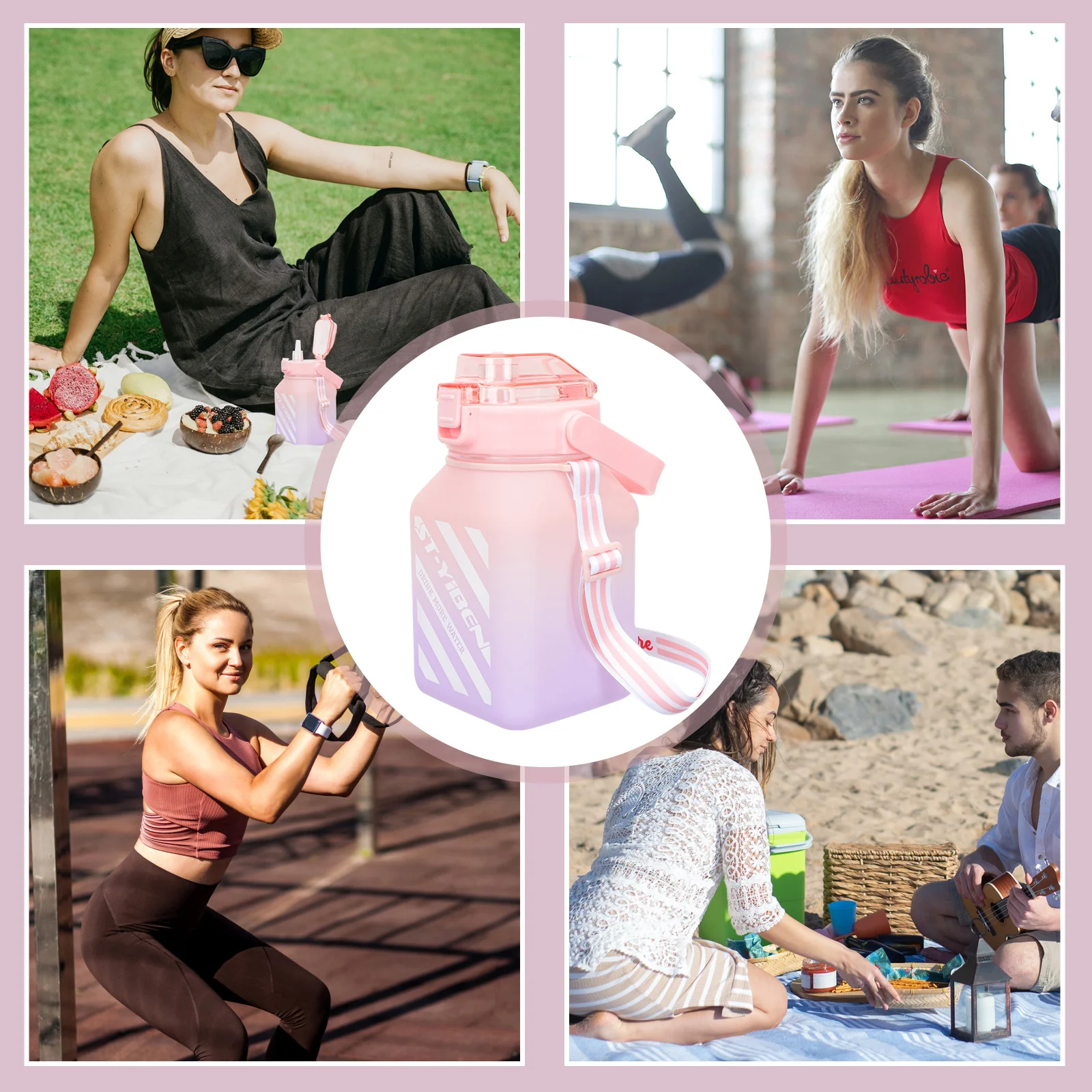 زجاجة مياه رياضية ذات سعة كبيرة سعة 64 أونصة، حاوية مياه محمولة مثالية للترطيب في صالة الألعاب الرياضية واليوجا والمدرسة والسفر