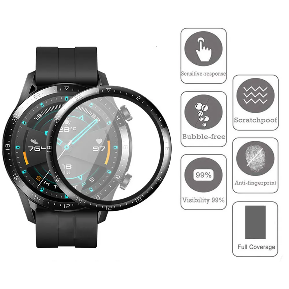 3D Curved Soft Fiber Glass For Huawei Watch GT 2 E GT2 GT2E Protective Film 42mm 46mm Screen Protectors Cover Scratch Resistant