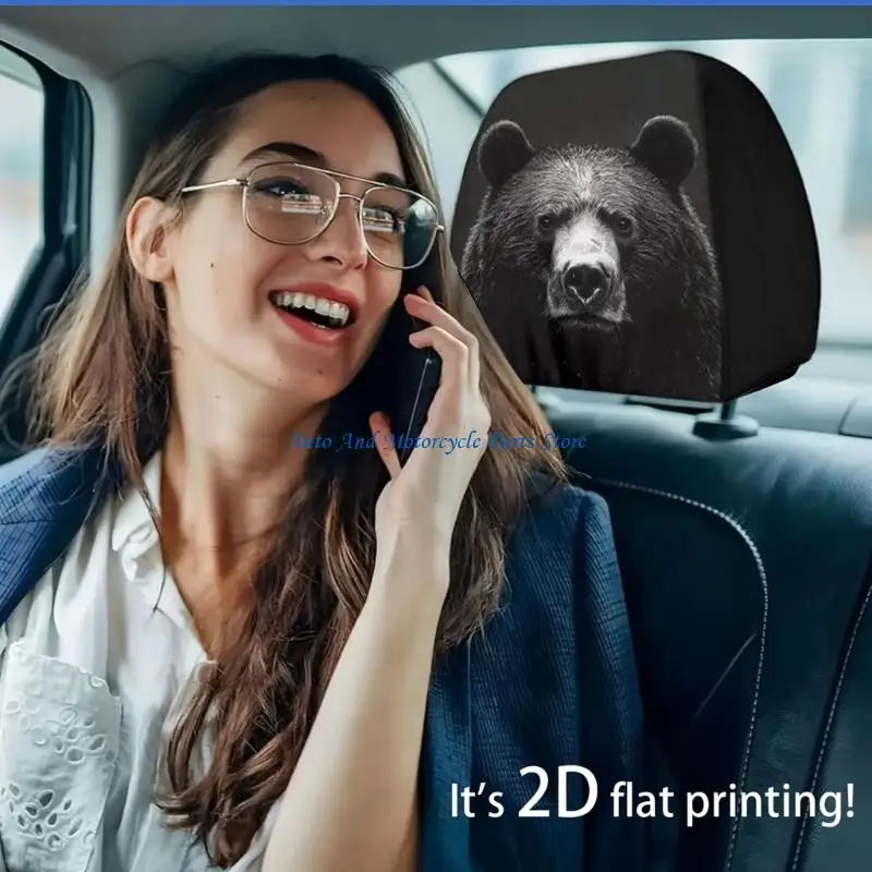 P9FD Comfortable & Washable Headrest Covers Animal Motifs Not Wrinkle Polyester Headrest Covers for Stress with Long Drives