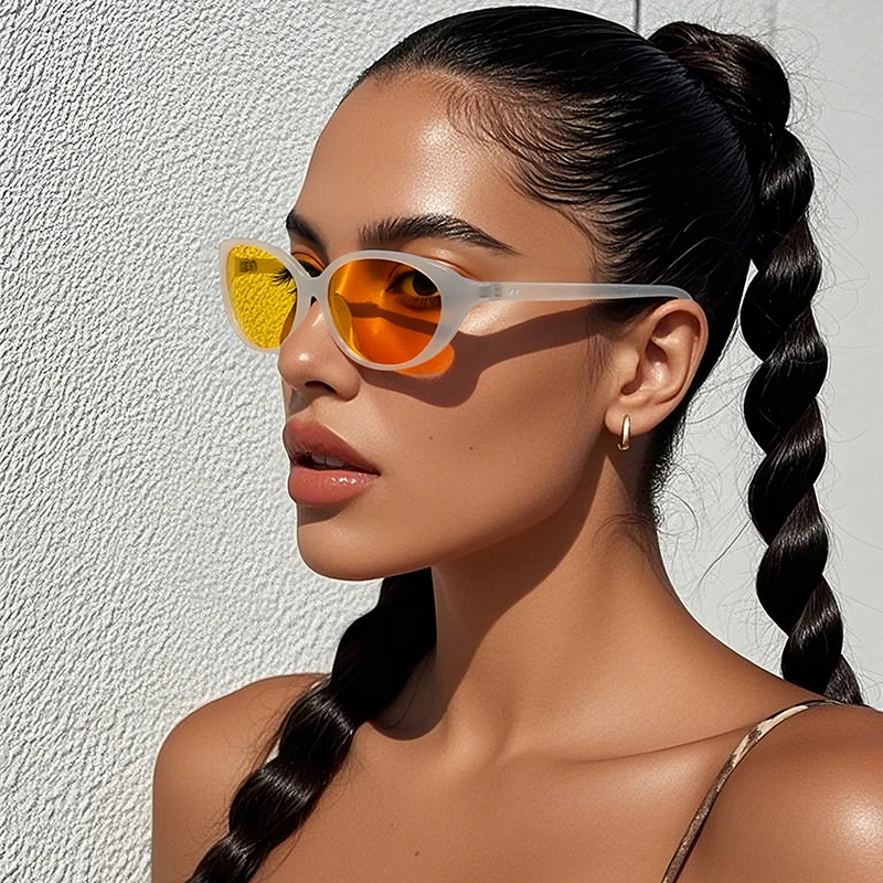 Cycling 2pcs Popular Fashion Cat Eye Women Sunglasses Shades Retro Candy Color Ins Style Sun Glasses Brand Designer Eyewear