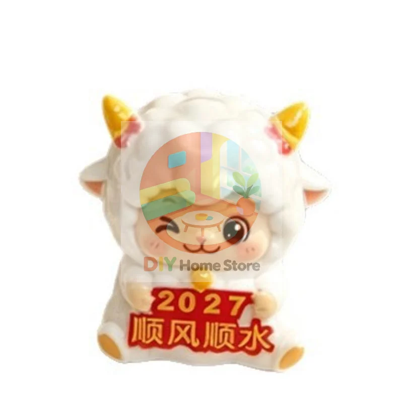 Lucky Sheep Figurines 2027 Year of Goat Decor Waterproof Resin Desktop Ornament for Office Desk Table Decor