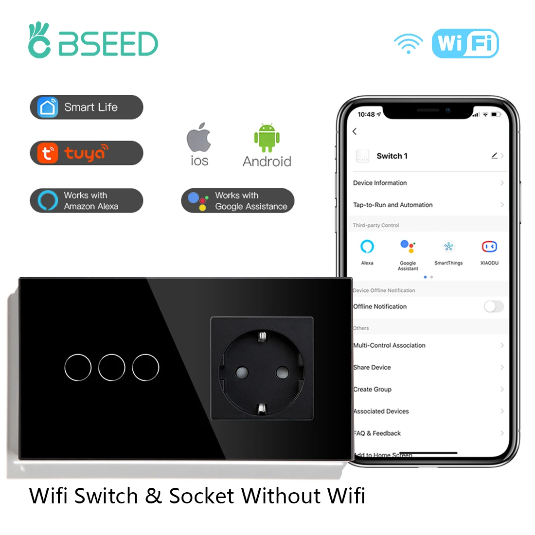 Zaad Wifi Licht Schakelaars Slimme Wandschakelaar 1/2/3Gang 1/2/3/3/4way Touch Sensor Schakelaar Met Normale Socket Ondersteuning Tuya Smart Leven