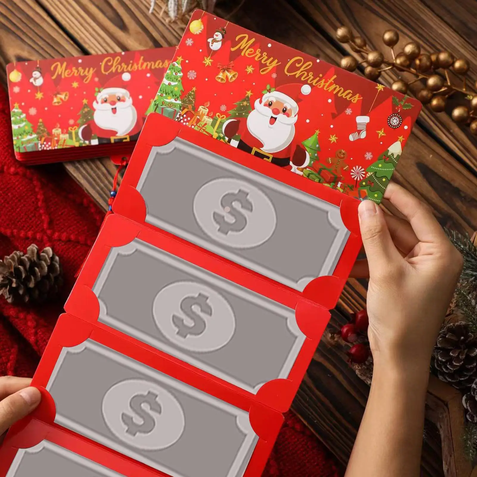 Christmas Envelope Folding Santa Claus Christmas Money Card Holder Envelope Red Lucky Folding Banknote Card Navidad Gift Cards
